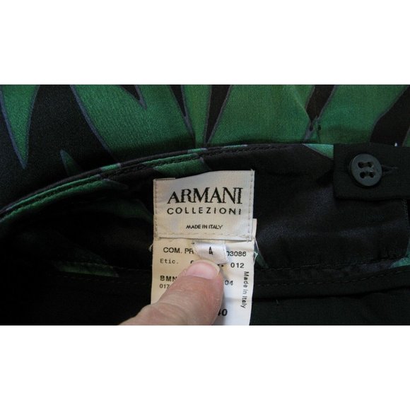 ARMANI COLLEZIONI Size 4 Silk Green Palm Leaf Draped Faux Wrap Pencil Skirt - Picture 4 of 4